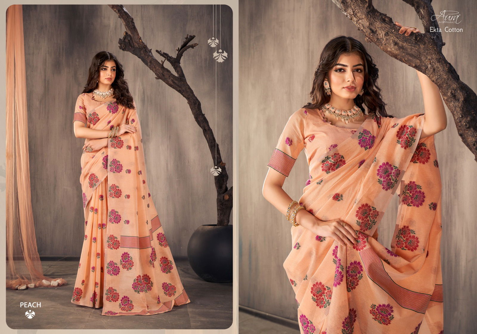 Ekta By Aura Soft Cotton Designer Saree Catalog